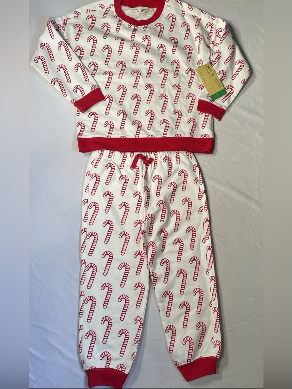 Monica And Andy Organic Christmas Sweat Set Pajamas Candy Cane Print Size 5T NWT